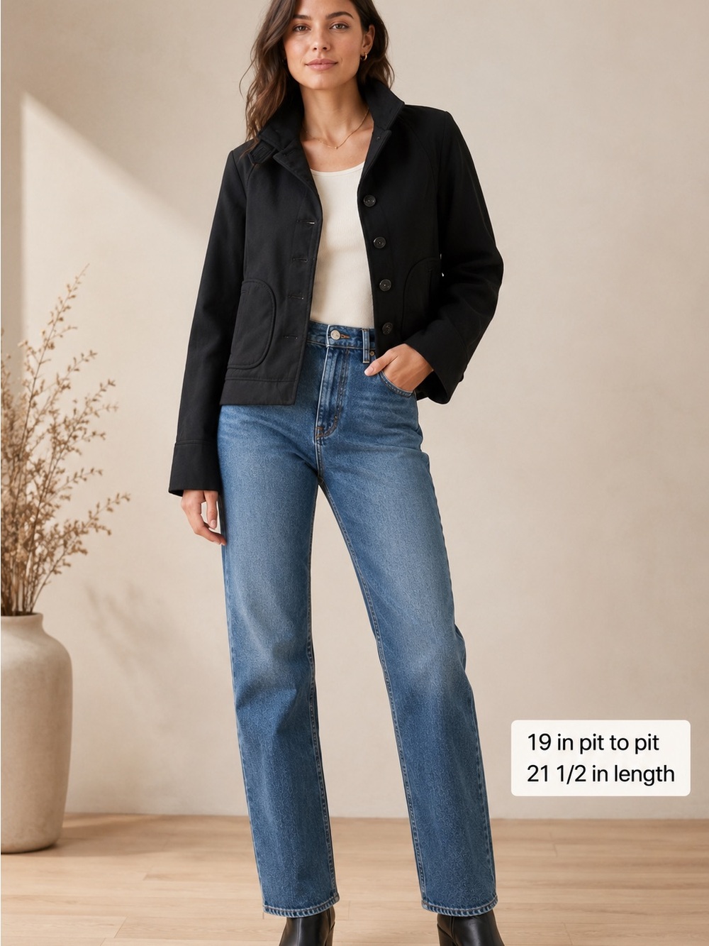 Banana Republic Black 100% Wool Cropped Jacket Button Front